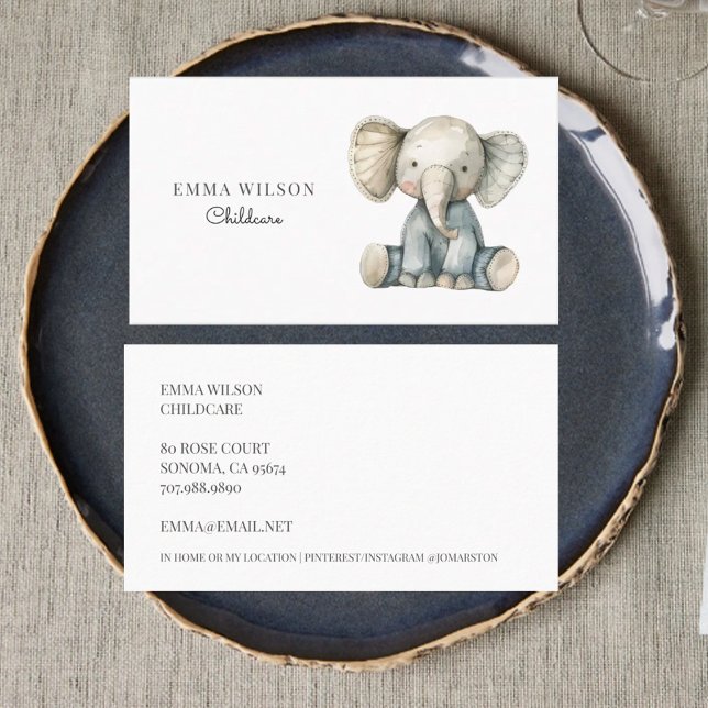 Whimsical Elephant Childcare Business Card (Creator Uploaded)