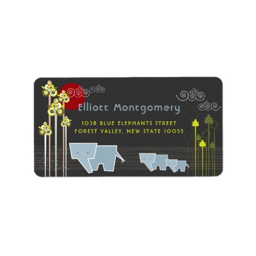 Whimsical Elephant Family In The Forest Address Label