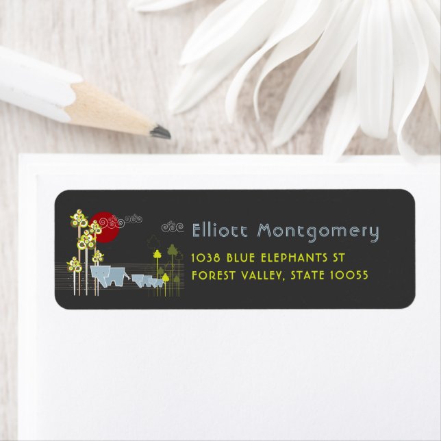 Whimsical Elephant Family In The Forest Address Label (Insitu)