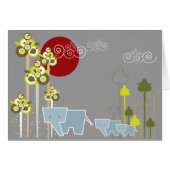 Whimsical Elephant Family In The Forest & Red Sun (Front Horizontal)