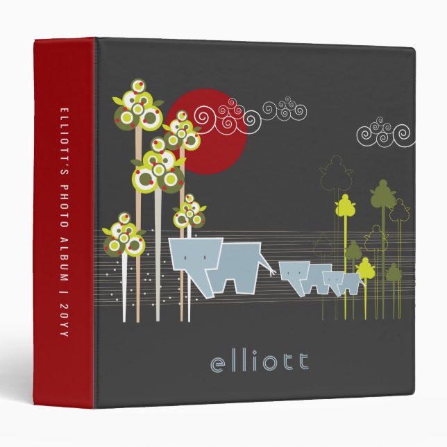 Whimsical Elephant Family In The Forest & Red Sun Binder (Front/Spine)