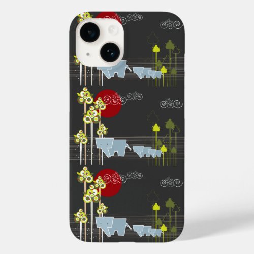 Whimsical Elephant Family In The Forest  Red Sun Case_Mate iPhone 14 Case