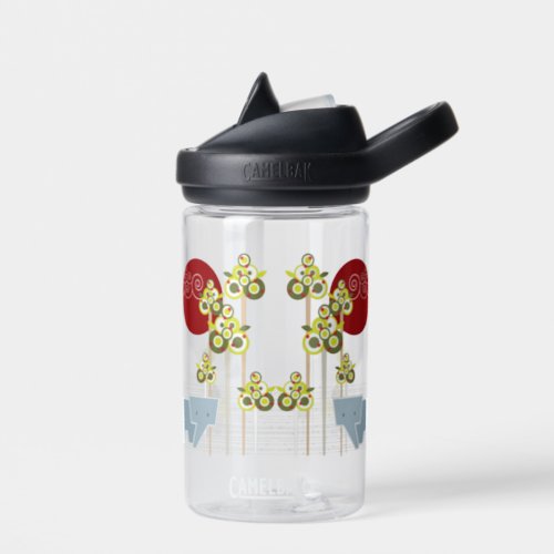 Whimsical Elephant Family In The Forest  Red Sun Water Bottle