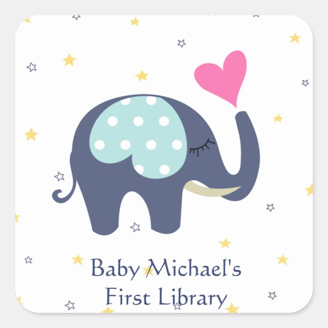 Whimsical Elephant Filled With Love! Personalize Square Sticker (Front)