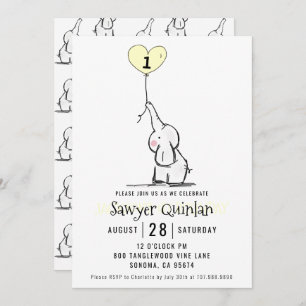 Whimsical Elephant First Birthday Invitation