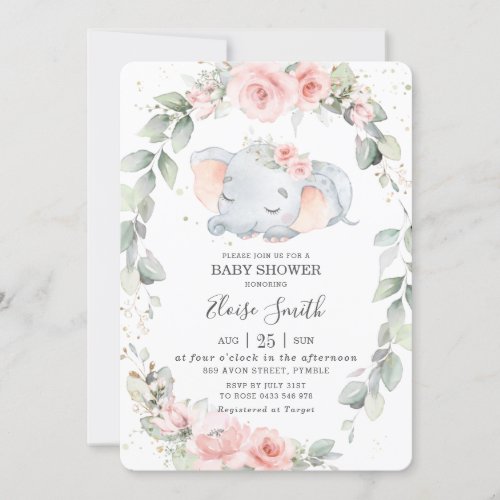 Whimsical Elephant Floral Greenery Baby Shower  Invitation