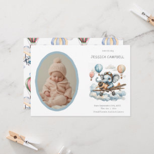 Whimsical Elephant Flying Baby Birth Announcement