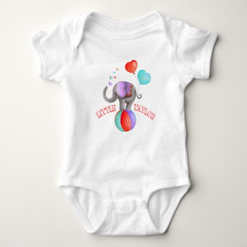 Whimsical elephant gray circus watercolor name baby bodysuit