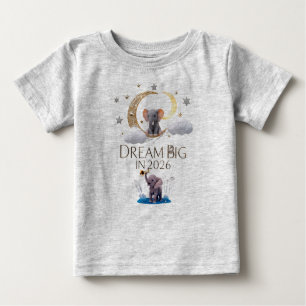 Whimsical Elephant Moon "Dream Big 2026" Baby Fine Baby T-Shirt