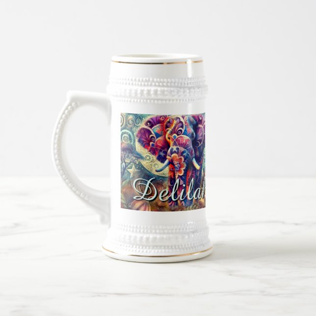Whimsical Elephant Night Stars Moon Personalized Beer Stein (Left)