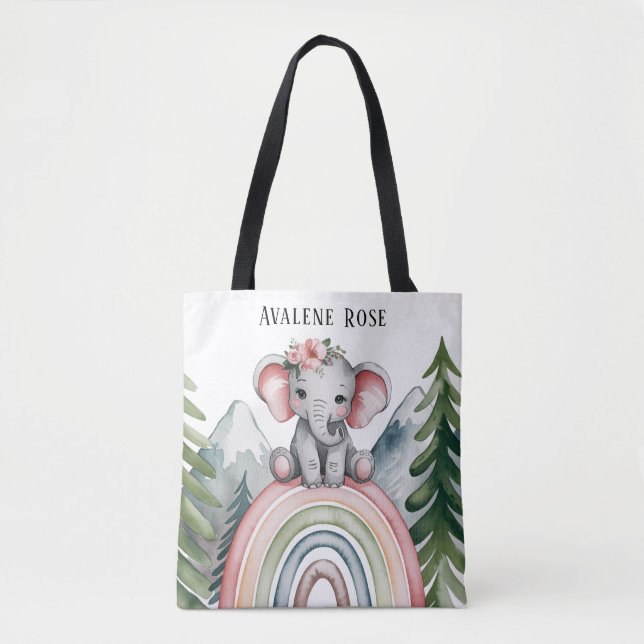 Whimsical Elephant Rainbow Baby Shower Favor Tote Bag (Front)