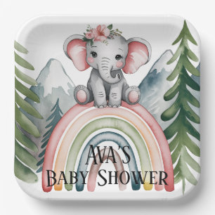 Whimsical Elephant Rainbow Baby Shower Paper Plates
