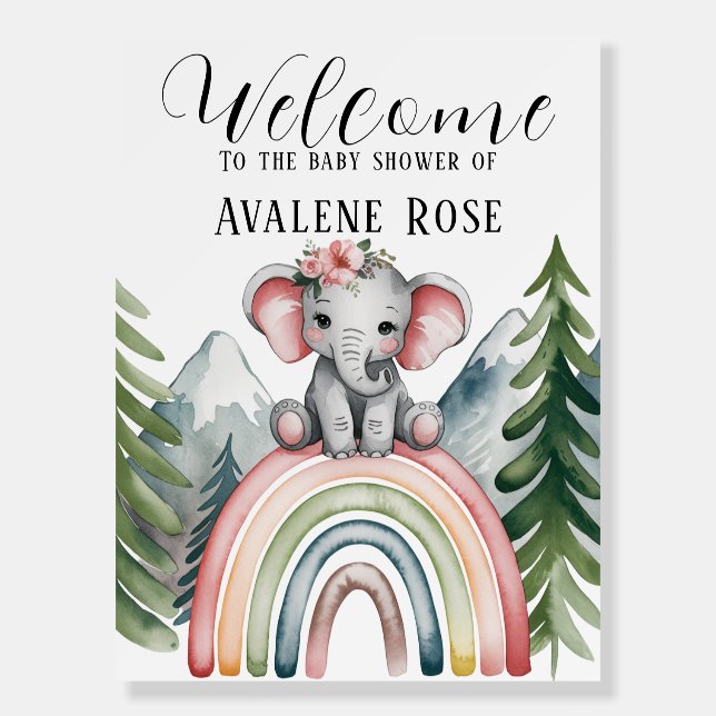 Whimsical Elephant Rainbow Baby Shower Welcome Foam Board (Front)