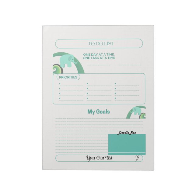 Whimsical Elephant To Do List Planner Notepad (Rotated)