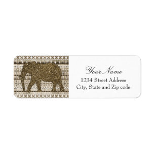 Whimsical Elephant Tribal Pattern on Wood Design Label