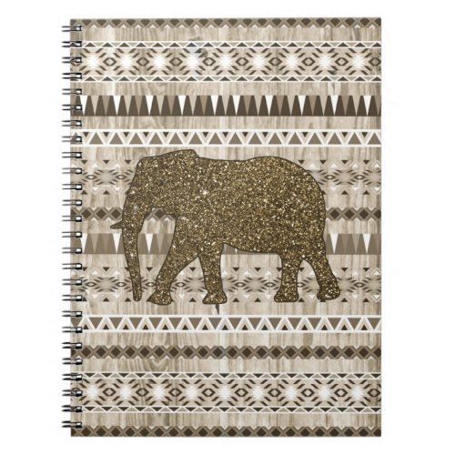Whimsical Elephant Tribal Pattern on Wood Design Notebook