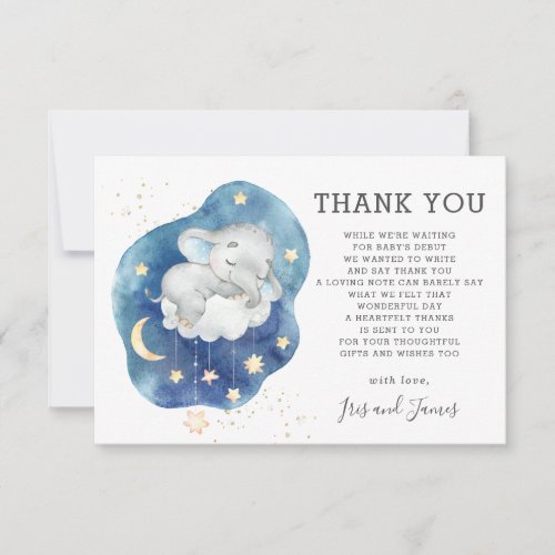 Whimsical Elephant Twinkle Little Star Baby Shower Thank You Card