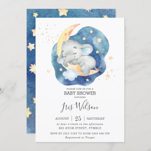 Whimsical Elephant Twinkle Star Baby Shower Boy Invitation