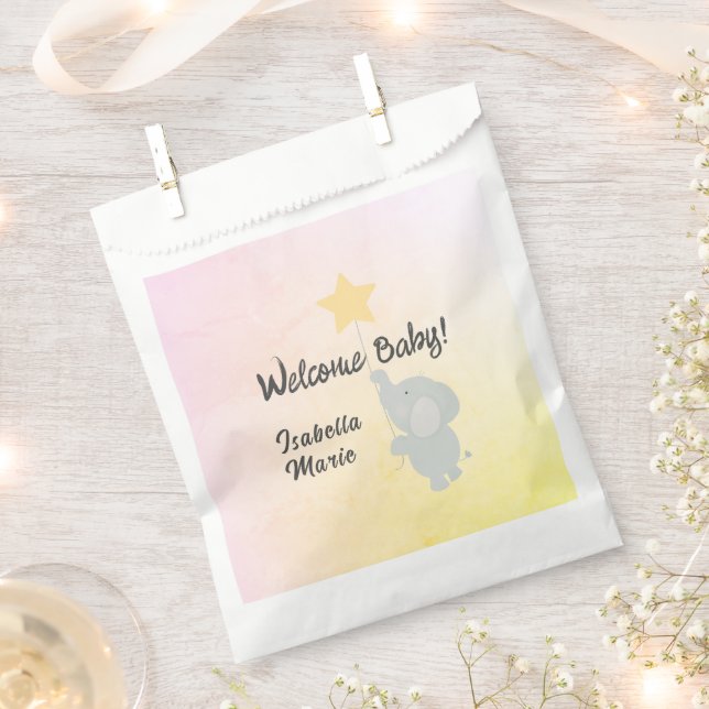 Whimsical Elephant Welcome Baby Favor Bag (Clipped)