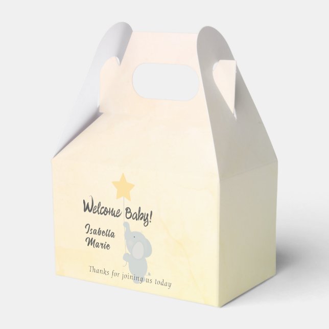 Whimsical Elephant Welcome Baby Favor Boxes (Front Side)