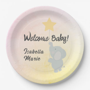 Whimsical Elephant Welcome Baby Paper Plates