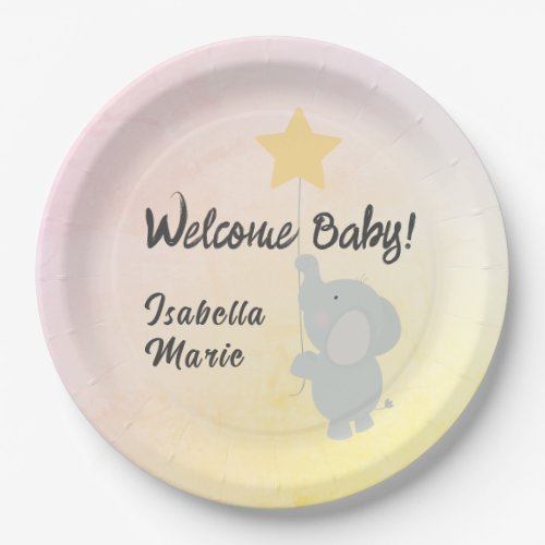 Whimsical Elephant Welcome Baby Paper Plates
