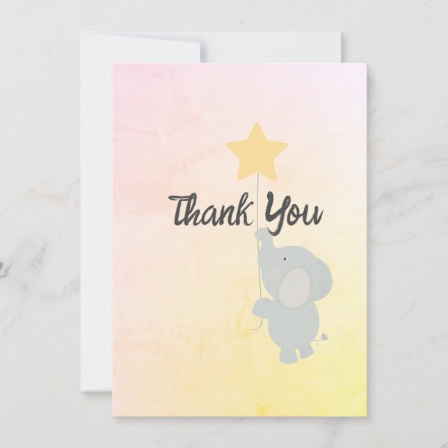 Whimsical Elephant Welcome Baby Thank You Card (Front)