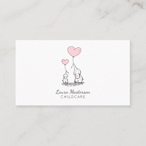 Whimsical Elephants and Balloons Childcare Busines Business Card