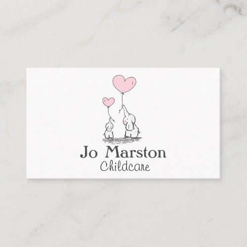 Whimsical Elephants and Balloons Childcare Business Card