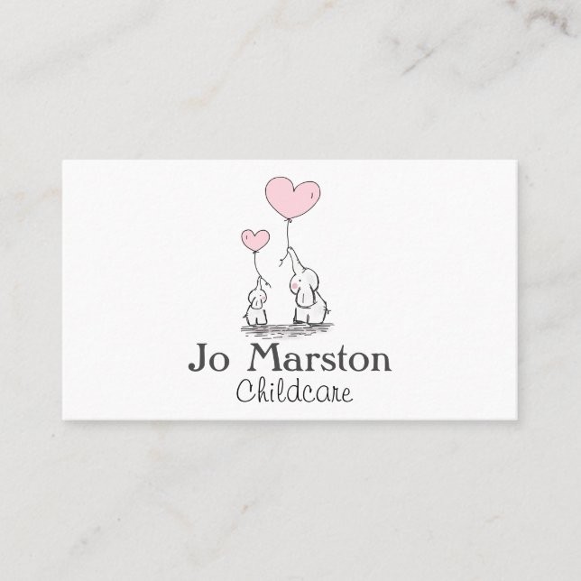 Whimsical Elephants and Balloons Childcare Business Card (Front)