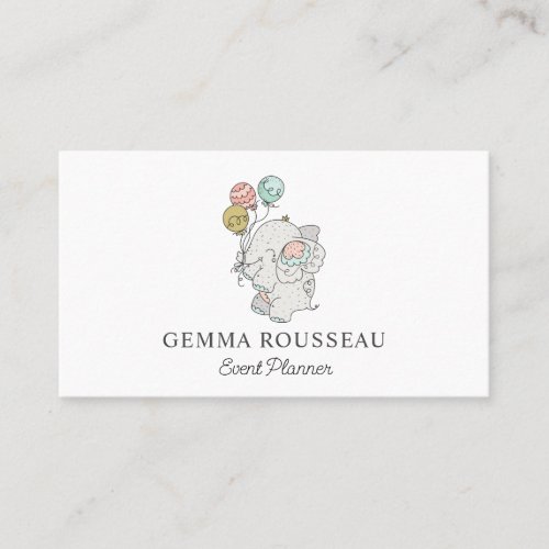 Whimsical Elephants Balloons Kids Event Planner Business Card