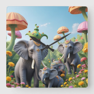 Whimsical Elephants Clock