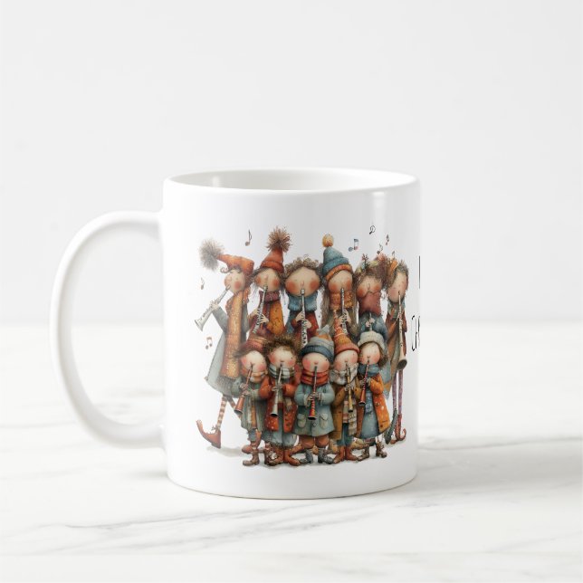 Whimsical Eleven Pipers Piping Christmas 11oz Coffee Mug (Left)