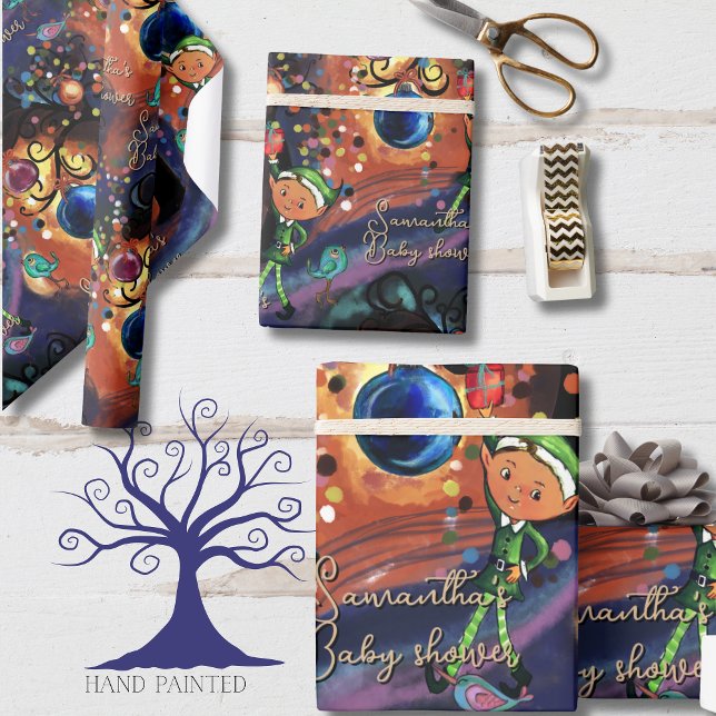 Whimsical Elf & Bird Baby Shower Personalized  Wrapping Paper (Whimsical Elf & Bird Baby Shower Personalized Wrapping Paper)