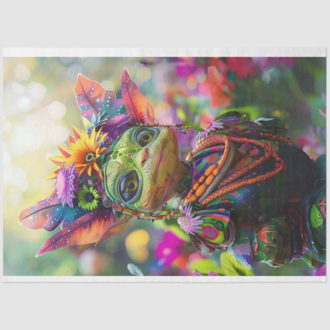 Whimsical Elf Fairy Multicolored Decoupage Tissue Paper (Front)