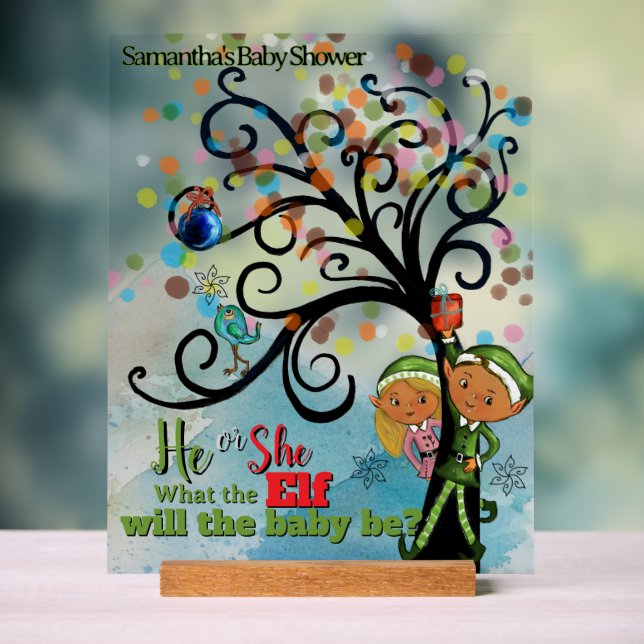 Whimsical Elf Gender Reveal Baby Shower Acrylic Sign (Neutral)