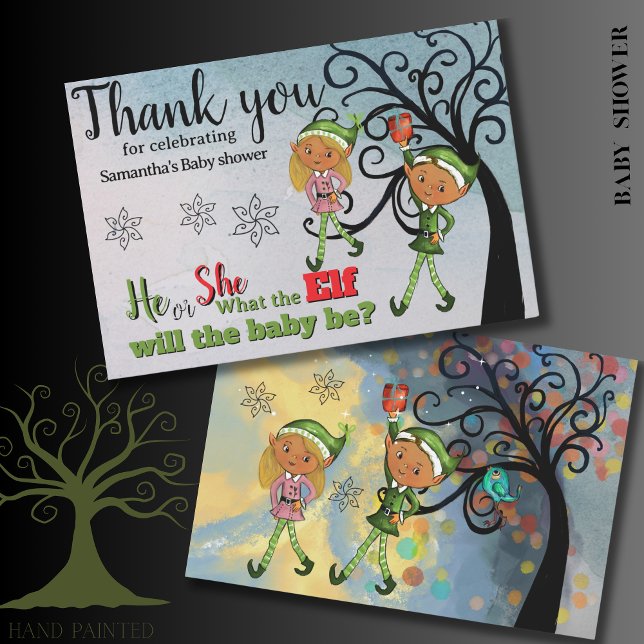 Whimsical Elf Gender Reveal Baby Shower Custom Thank You Card (Whimsical Elf Gender Reveal Baby Shower Custom Thank You Card)