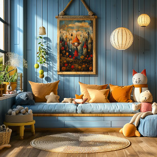 Whimsical Elf in Autumn Village – Fantasy Children Poster