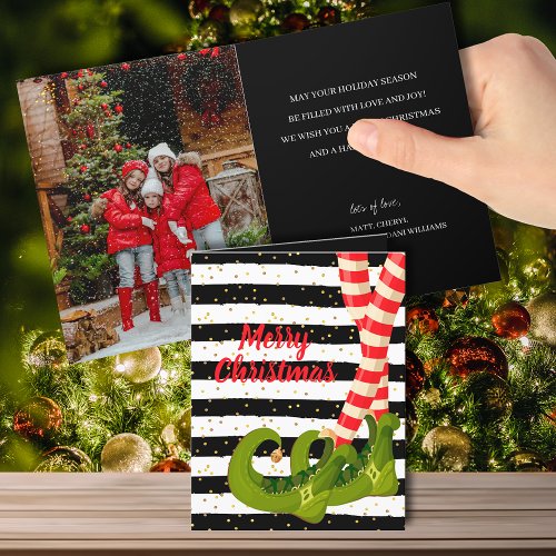 Whimsical Elf Legs Folded Christmas Photo Holiday Card