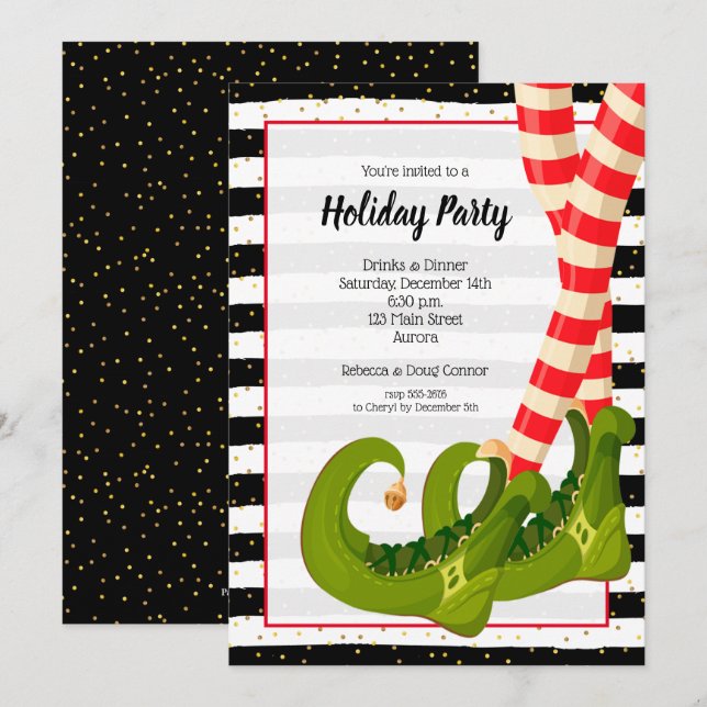 Whimsical Elf Legs Holiday Christmas Invitations (Front/Back)