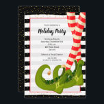 Whimsical Elf Legs Holiday Christmas Invitations<br><div class="desc">Elf legs in striped tights and green boots on black and white stripes and gold dots,  these Christmas party invitation are fun for any holiday occasion. MATCHING items in our store.</div>