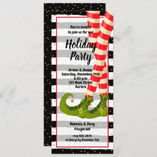 Whimsical Elf Legs Holiday Christmas Invitations