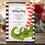Whimsical Elf Legs Holiday Christmas Party Invitation<br><div class="desc">Elf legs in striped tights and green boots on black and white stripes and gold dots,  these Christmas party invitations are fun for any holiday occasion. INSTANT DOWNLOADS and PRINTED or get both! MATCHING items in our collection.</div>