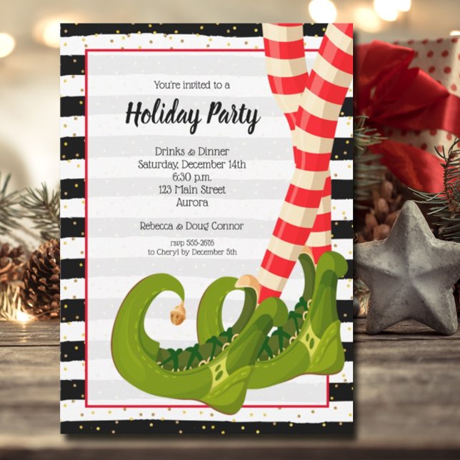 Whimsical Elf Legs Holiday Christmas Party Invitation (Whimsical Elf Legs Holiday Christmas Party Invitations)