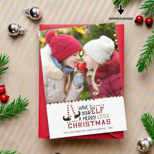 Whimsical Elf Merry Little Christmas Photo Holiday Card
