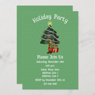 Whimsical Elf Tree Present Christmas Holiday Invitation