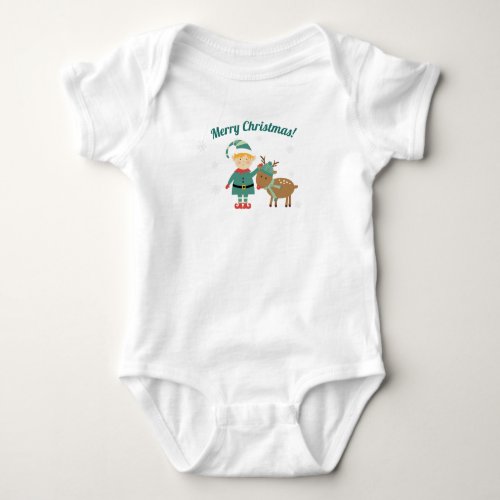 Whimsical Elf With Reindeer _ Merry Christmas Baby Bodysuit