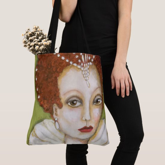 Whimsical Elizabeth I Tudor Queen Green Portrait Tote Bag