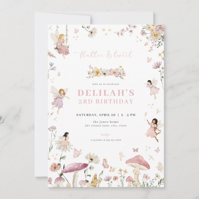 Whimsical Enchanted Fairy Birthday Invitation (Front)