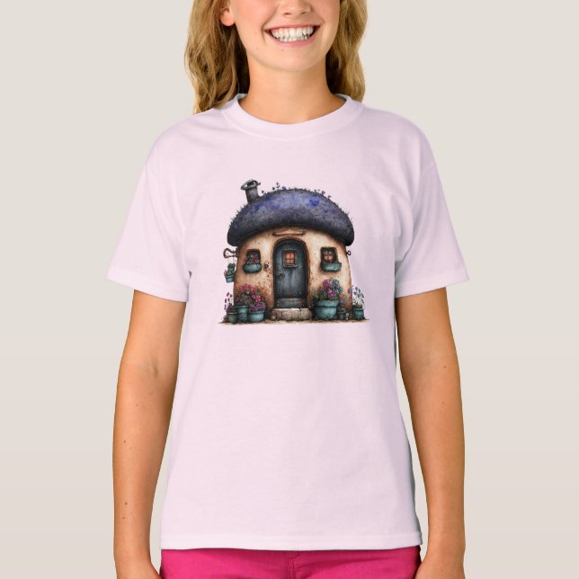 Whimsical Enchanted Fairy Cottage Art T-Shirt (Front)